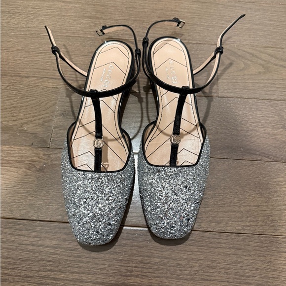 Gucci Shoes - Gucci Women's Glitter Silver T-Strap Shoes